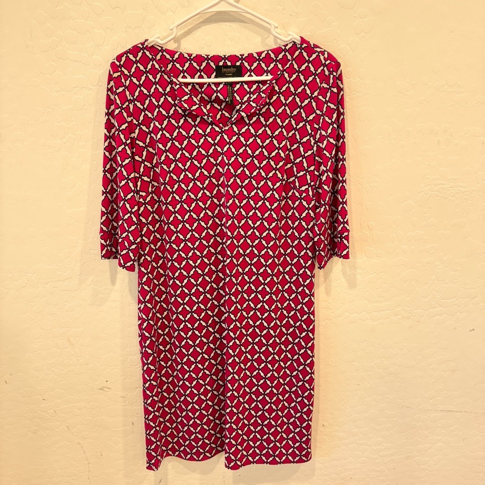 Laundry By Shelli Segal Dress Womens 10P Purple White Patterned Mini Shift